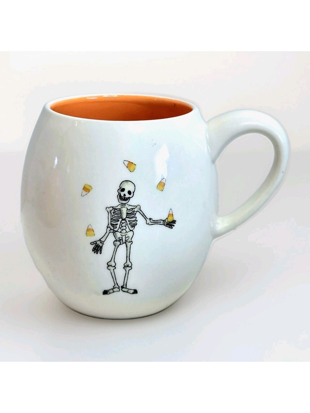 Halloween Mug Rae Dunn Skeleton Juggling Candy Corn Orange Interior Artisan EUC
